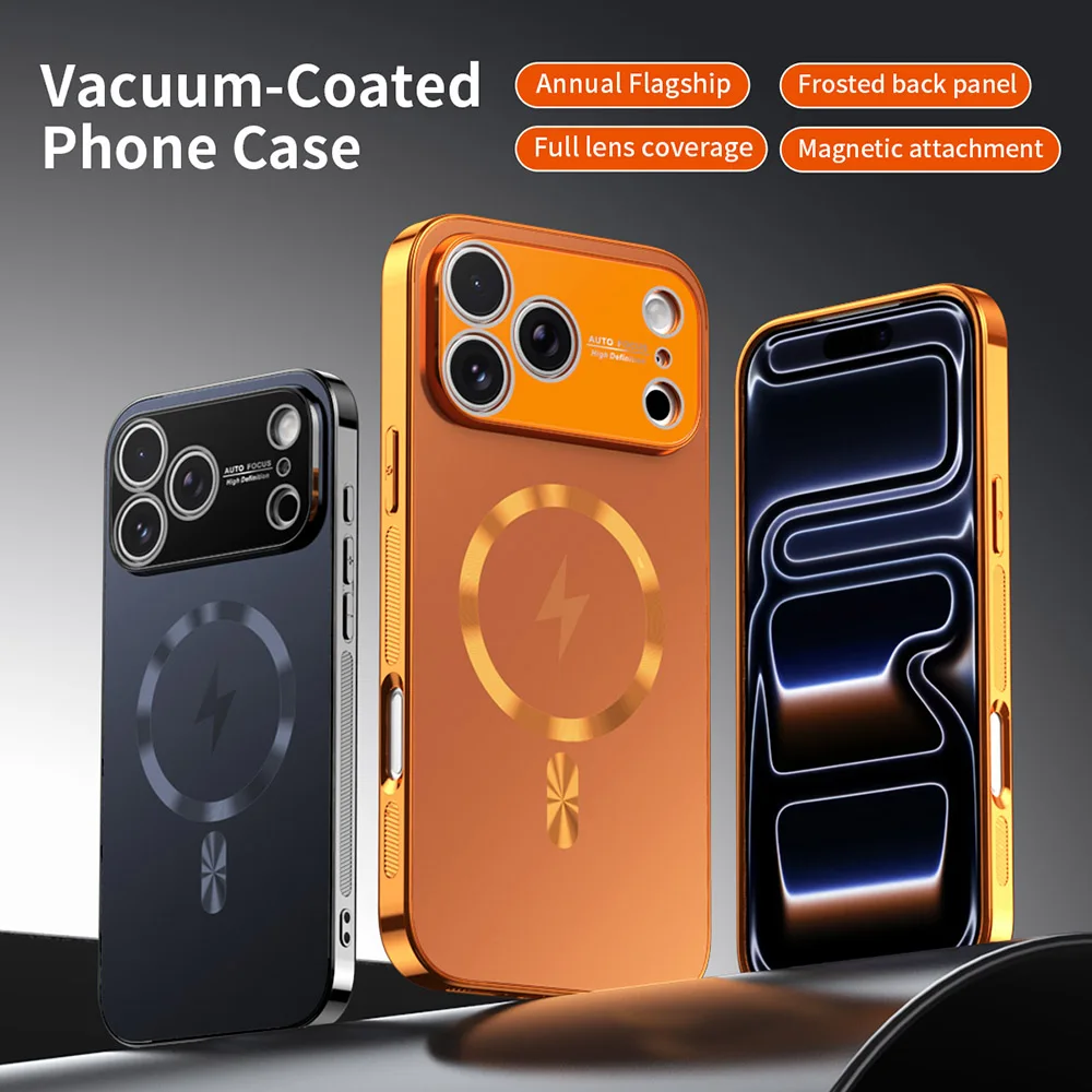Chapado de lujo para Magsafe funda de teléfono magnética para iPhone 17 Air 16 14 15 13 Pro Max 17Pro protección de cámara fundas a prueba de golpes, funda para iphone 17 16 15 pro max