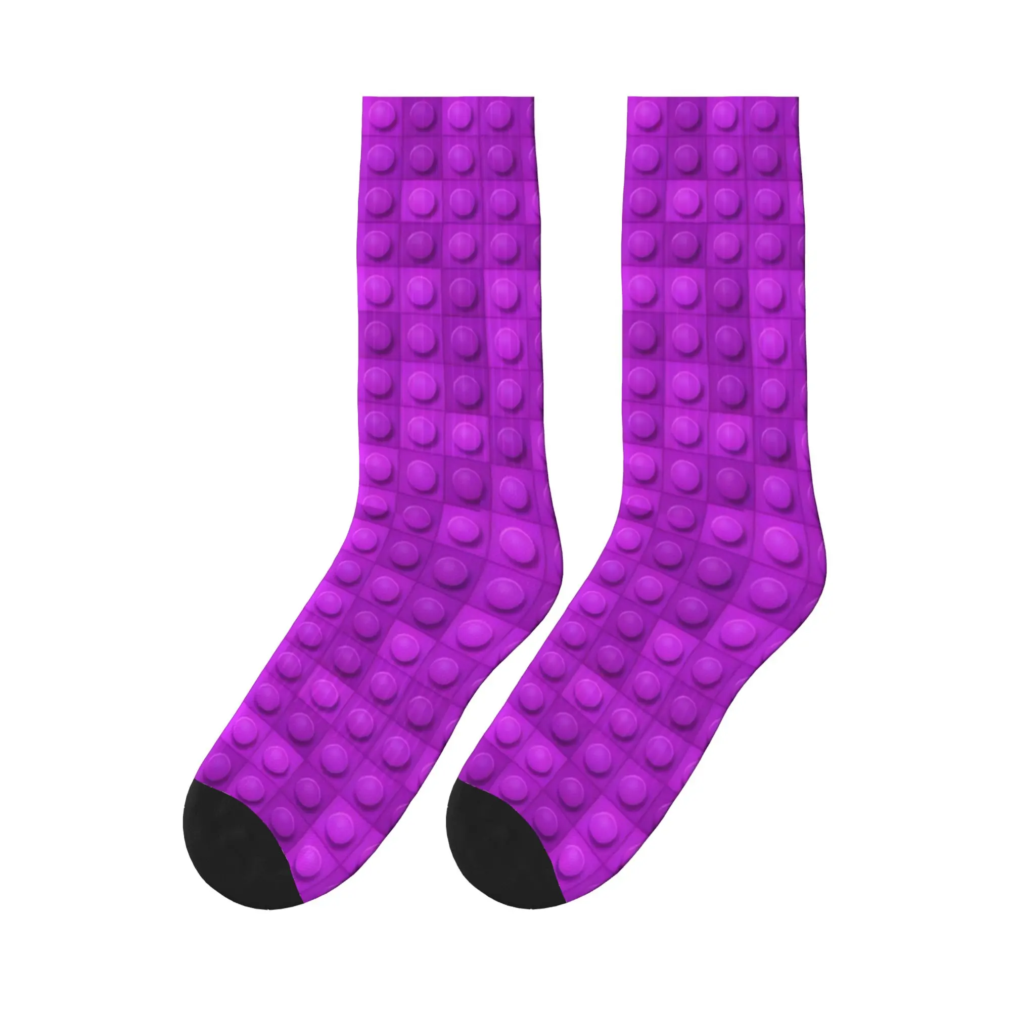 Solid Dark Purple Building Blocks Socks  Design Stockings Anti Skid Unisex Men Socks Medium Soft Winter Funny Cycling Socks