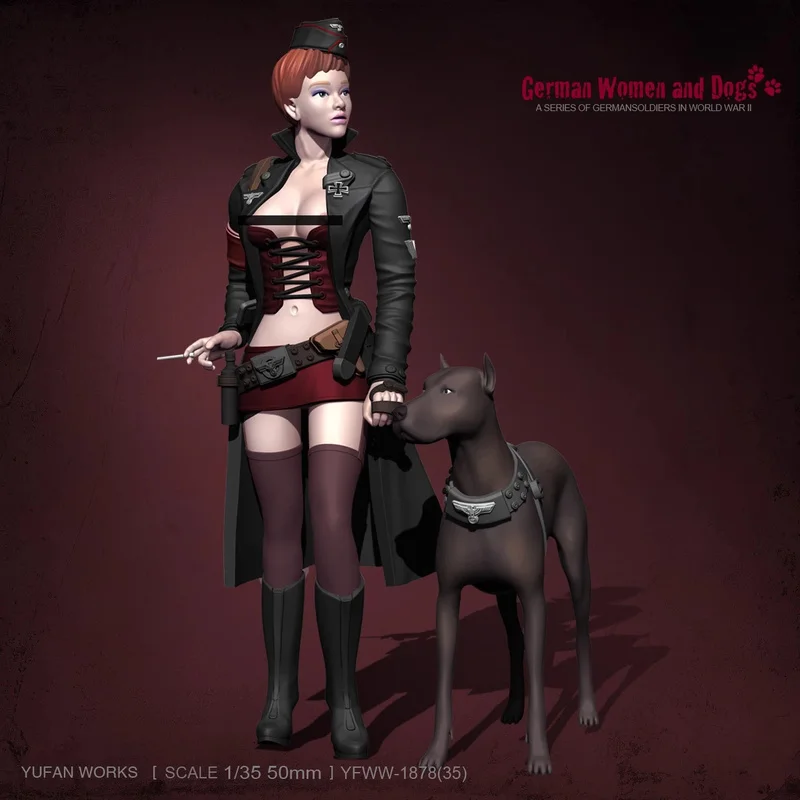 

75mm Resin Model Figure Sexy Female Soldier And Puppy Gk Micro Miniature 3d Printed White Model Toy Unassembled And Unpainted