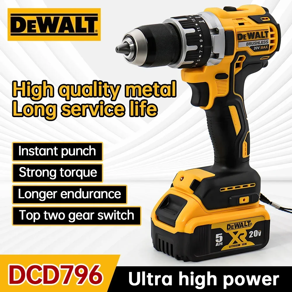 Dewalt-Perceuse à percussion sans fil DCD796, perceuse sans balais, perceuse multifonctionnelle aste, batterie portable 20V, outils électriques