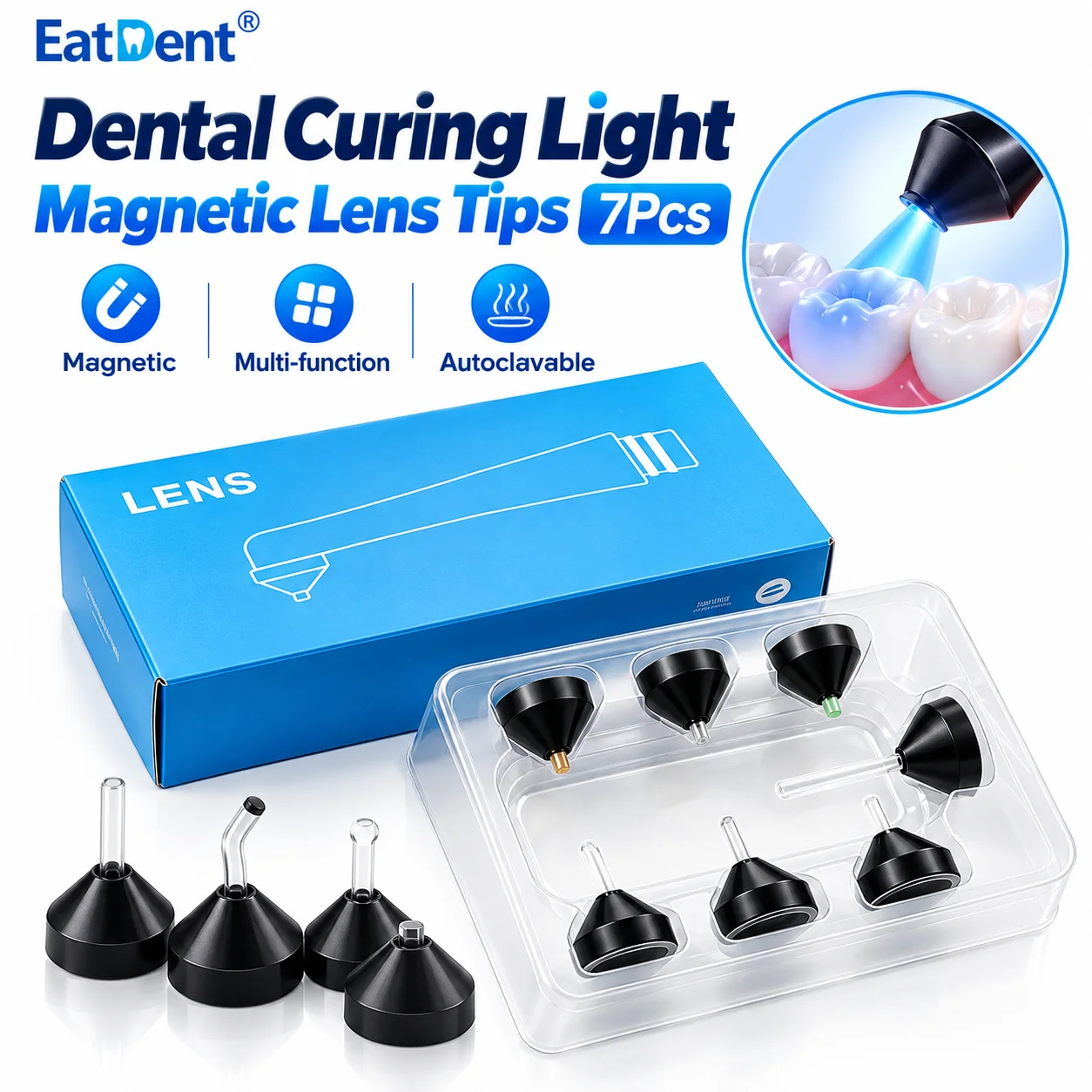 7Pcs/Box Dental Magnetic Endo Guide Pointcure Lens Proxicure Translume Curing Light Accessories Dentistry Lab Supplies Tools