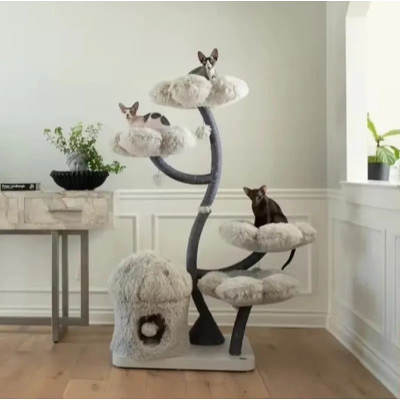 Newly designed cat climbing tower apartment with indoor wooden flowering cat tree with natural sisal scratching post