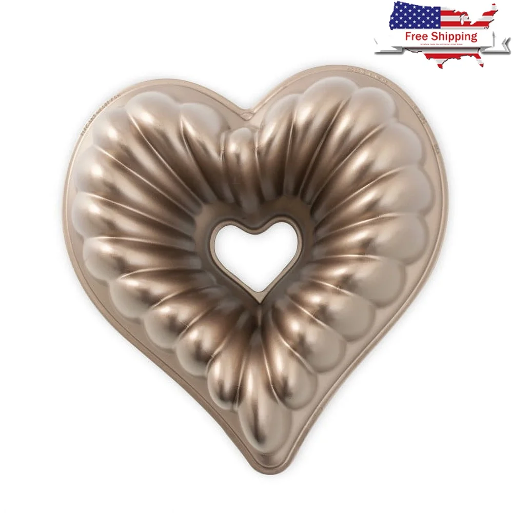

Elegant Heart Bundt Pan 10 Cup Nonstick Cast Aluminum Bakeware Effortless Food Release Superior Baking Performance Easy Cleanup