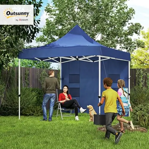 10' x 10' Heavy Duty Pop Up Canopy Tent UPF50+ Dark Blue | Sidewall, Trash Bags, Instant Sun Shelter, Height