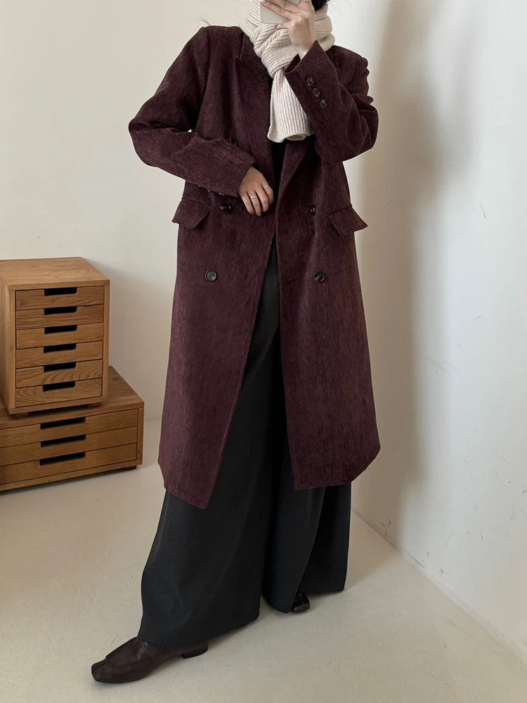 [LANMREM] Elegant Office Lady Trench Women's Notched Double Breasted Fashion Long Coats 2024 Autumn Winter New Windbreaker