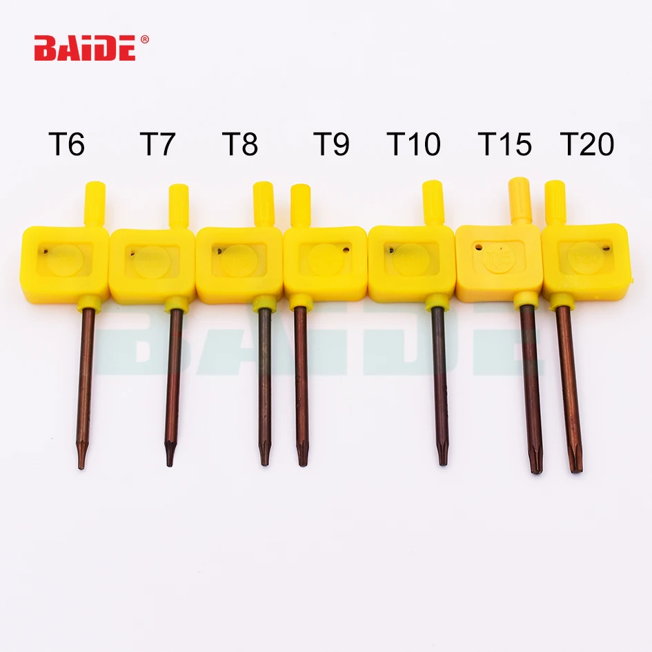 S2 Screwdriver T6 T7 T8 T9 T10 T15 T20 Yellow Flag Torx Key Screwdrivers Spanner Open Tools 200pcs/lot