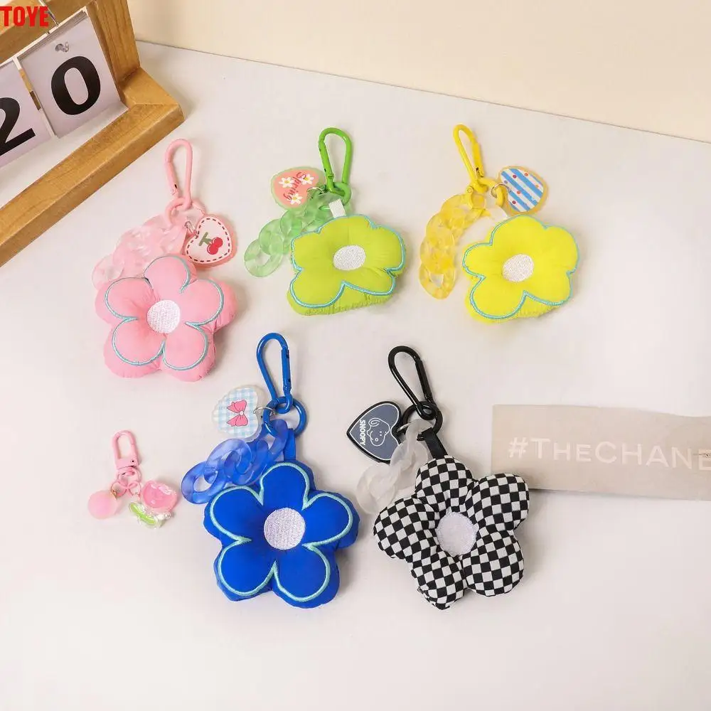 Pendant Headset Pendant Plush Key Buckle Fabric Flower Keychain Peach Heart Keyring Plant Shape Keyring Backpack Charms