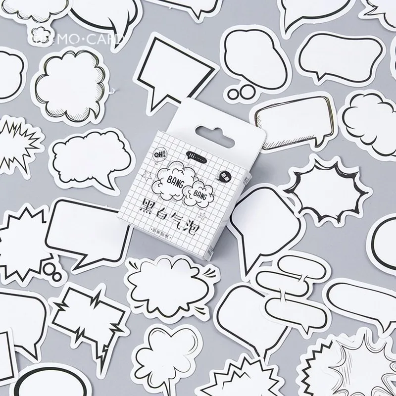 45pcs\\Box Stationery Sticker Black White Bubble Creative DIY Adhesive Stickers Paper Decoration Scrapbooking Diary Albums