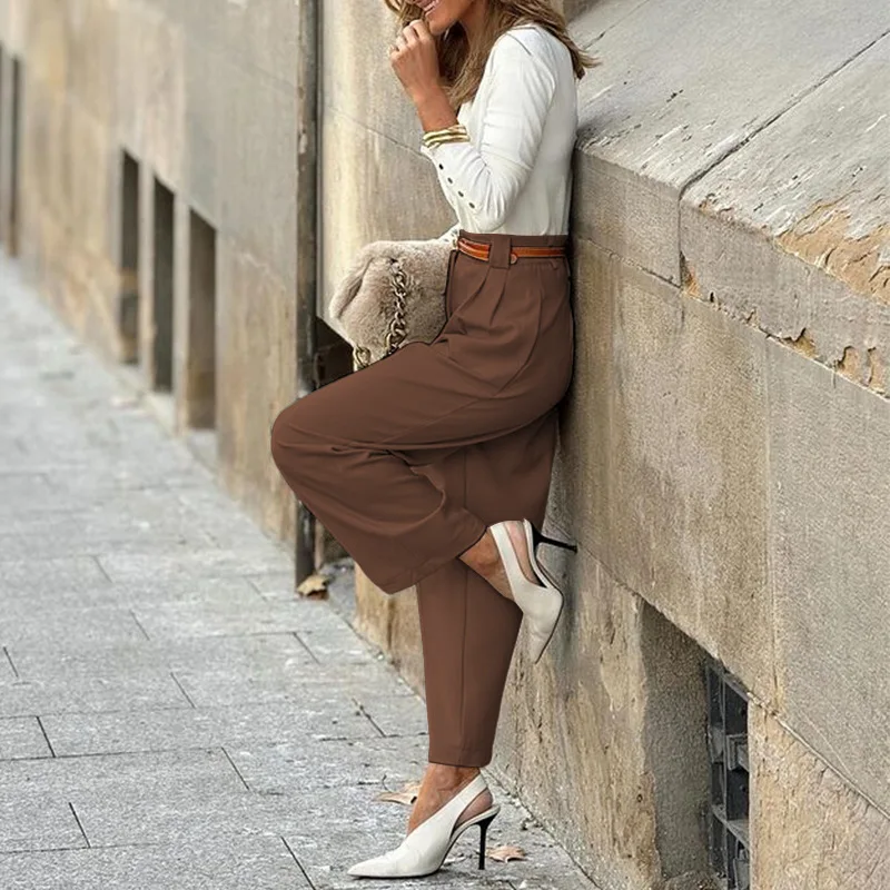 

Women's Fashion Solid Color Loose Pants 2024 Spring New Suit Pants Women's High Waist Straight Trousers Ankle-Length Pants