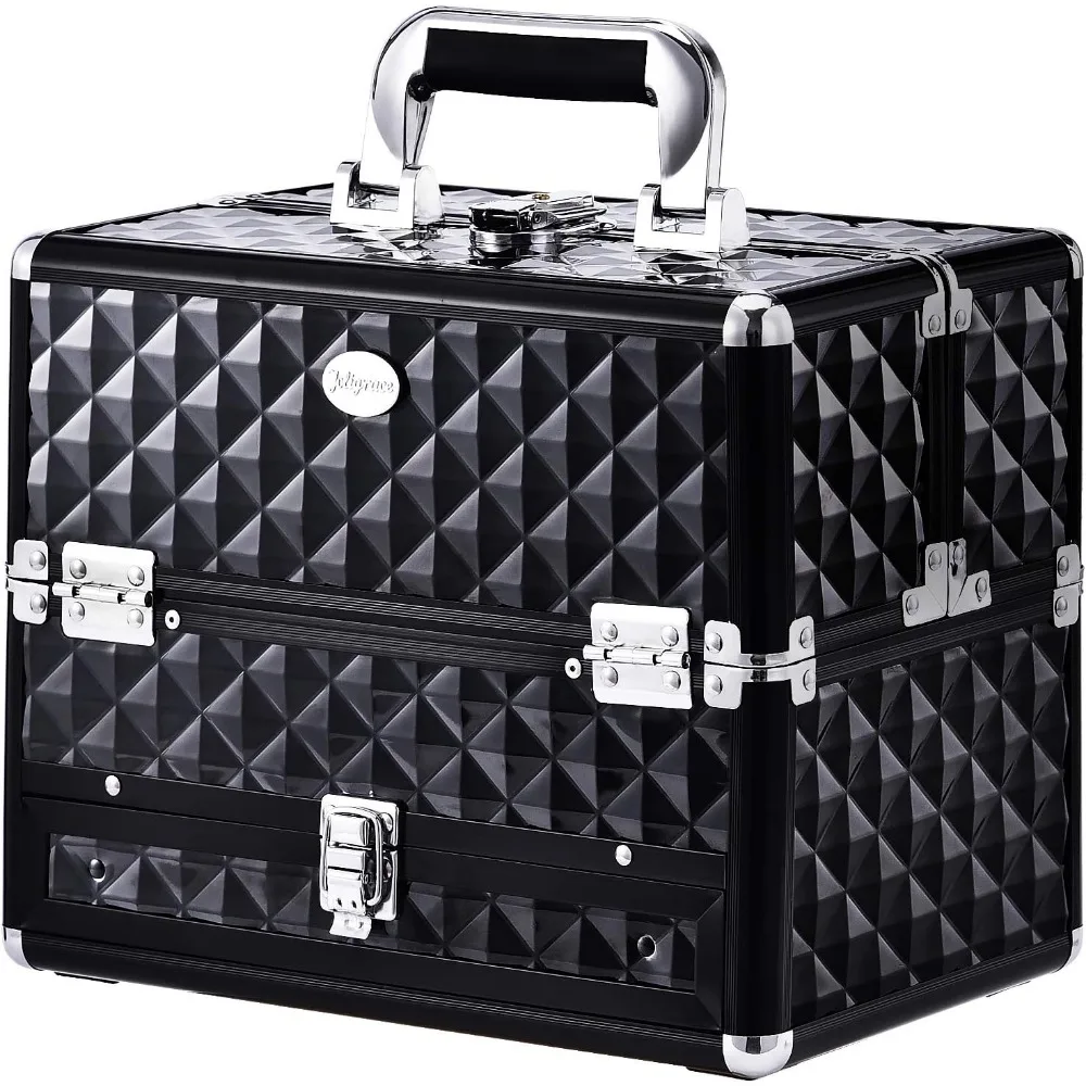 

Professional Travel Makeup Case with Drawer, Portable Cosmetic Organizer Box in Black
