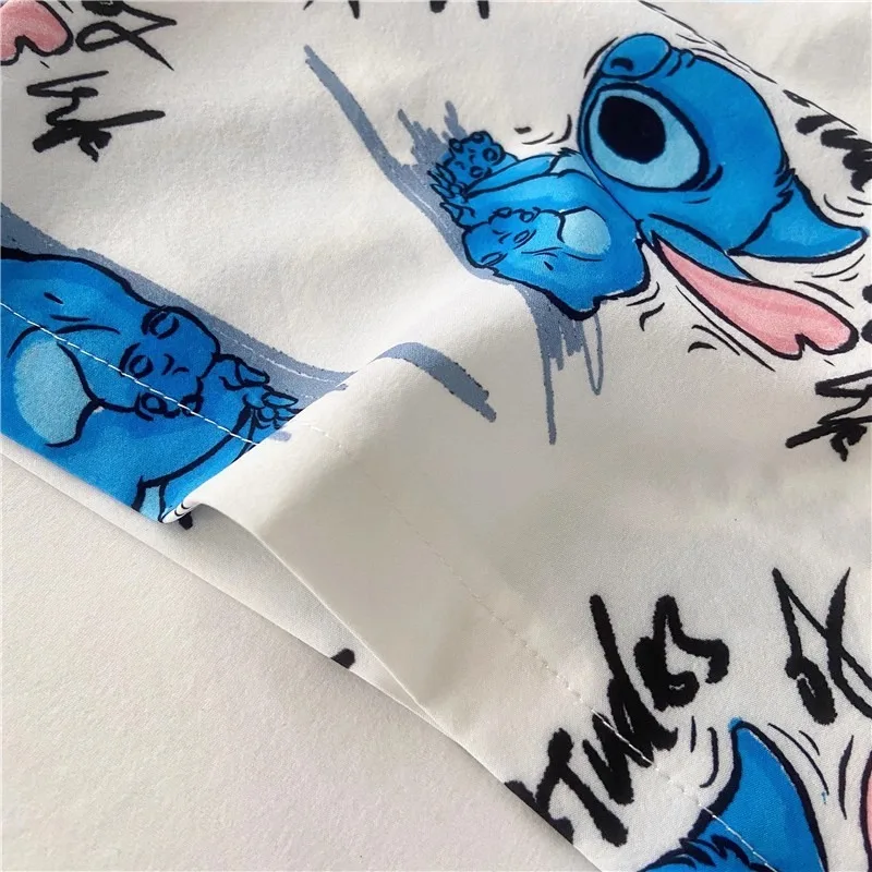 Lilo&Stitch Printed Short Sleeve Shirt Summer New Style Girls' Casual Versatile Short Sleeve Shirt Anime Cartoon Kawaii Clothing