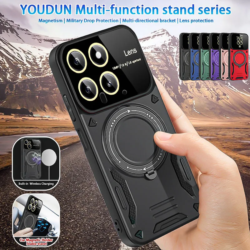Military Grade Shockproof Armor Phone Case For Xiaomi 17T 15T 14T Pro POCO X8 Pro Max M8 F8 Ultra Magnetic Ring Stand Back Cover