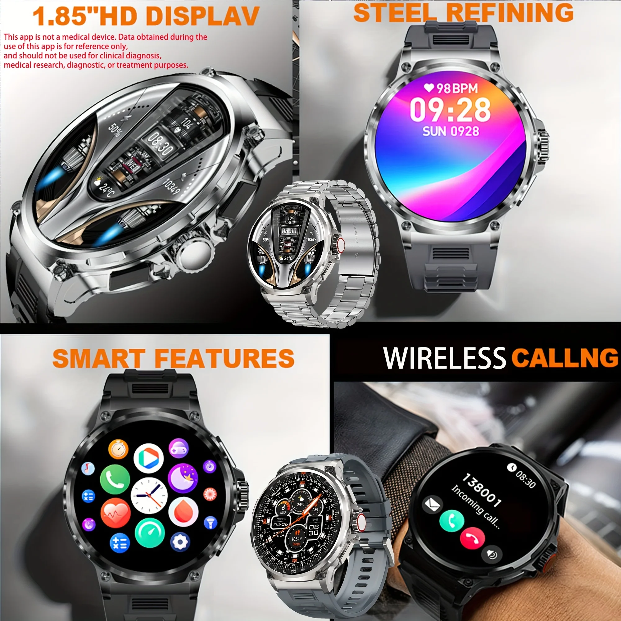 Men'S Smart Watch (Answer/Dial Calls), Fitness Tracker Smartwatch for Android And Iphone, 1.85" Activity Tracker with Calorie Monitoring, Men'S Smart Watch with Call Integration, Wireless Calling Smart Watch, Smart Watch Featuring 2 Bands view 2