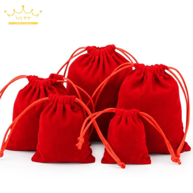 100pcs Red Vevlet Pouch Soft Drawstring Bag Jewelry Packaging for Small Businesses Gift Bag To Pack Jewelry Ring Bracelet Holder