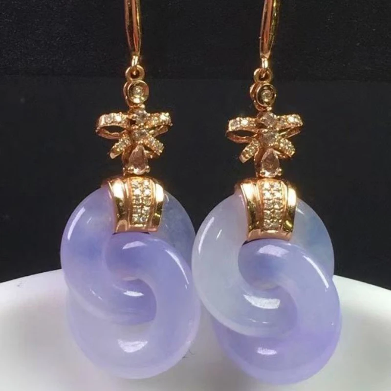 

Natural Ice seed violet chalcedony earrings for women ancient gold crafts flower interlocking eardrop exquisite fashion Jewelry