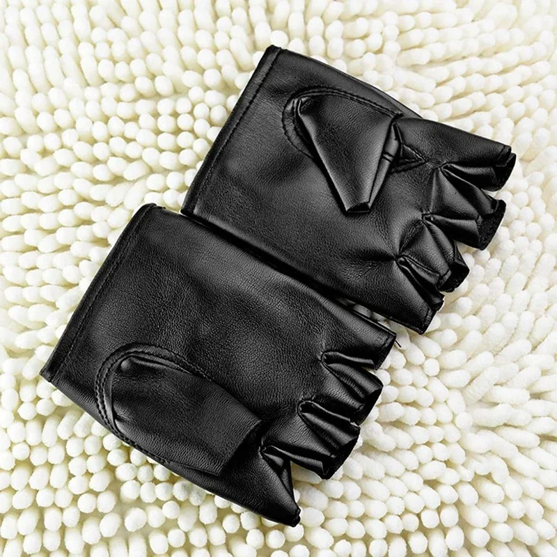 Unisex Artificial Leather Half-Finger Gloves Theatrical Punk Hip-Hop Driving Motorcycle Performance Party Fingerless Mittens - Image 6