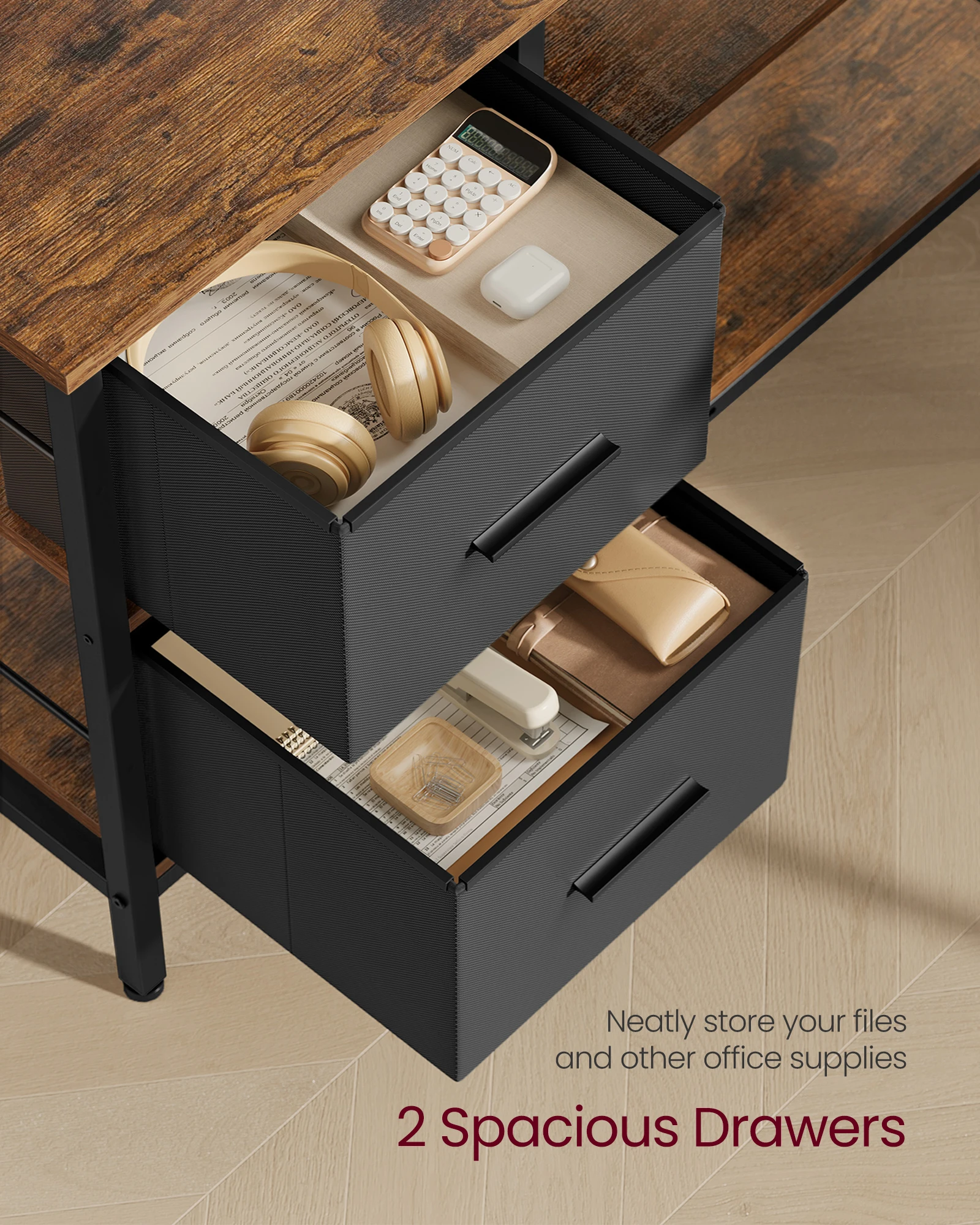 مكتب VASAGLE على شكل حرف L مع درجين واسعين، مكتب ألعاب مع حامل شاشة، مكتب زاوية، مكتب كمبيوتر، 135x105x89 سم #2