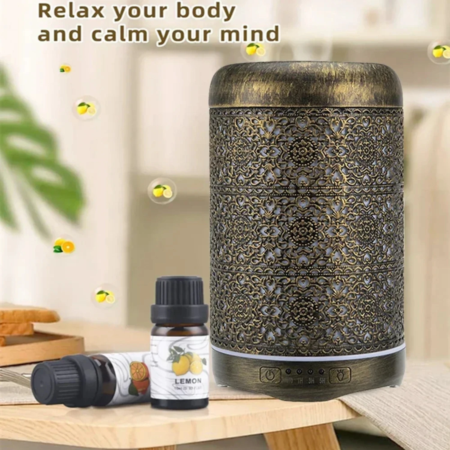 

Essential Oil Aromatherapy Machine Air Humidifier Metal Iron Art Used Diffuser 7 Lights Timed Spray for Office Bedroom Gift
