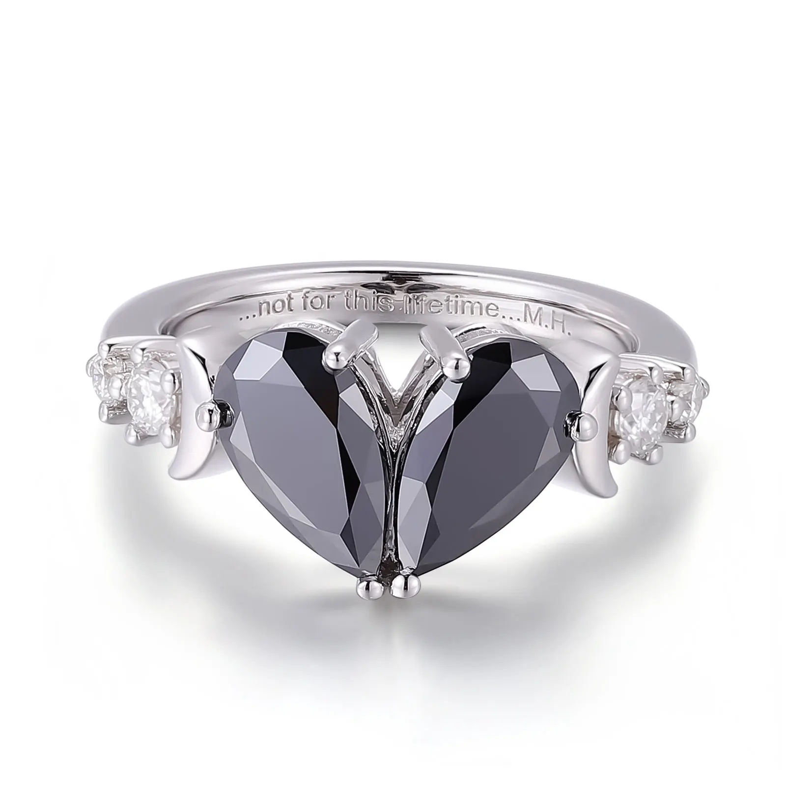 Provence Heart Love Ring With 5*8mm Pear Cut Black Moissanite Diamond For Women Two Stone Ring Unique Design Free Engraving