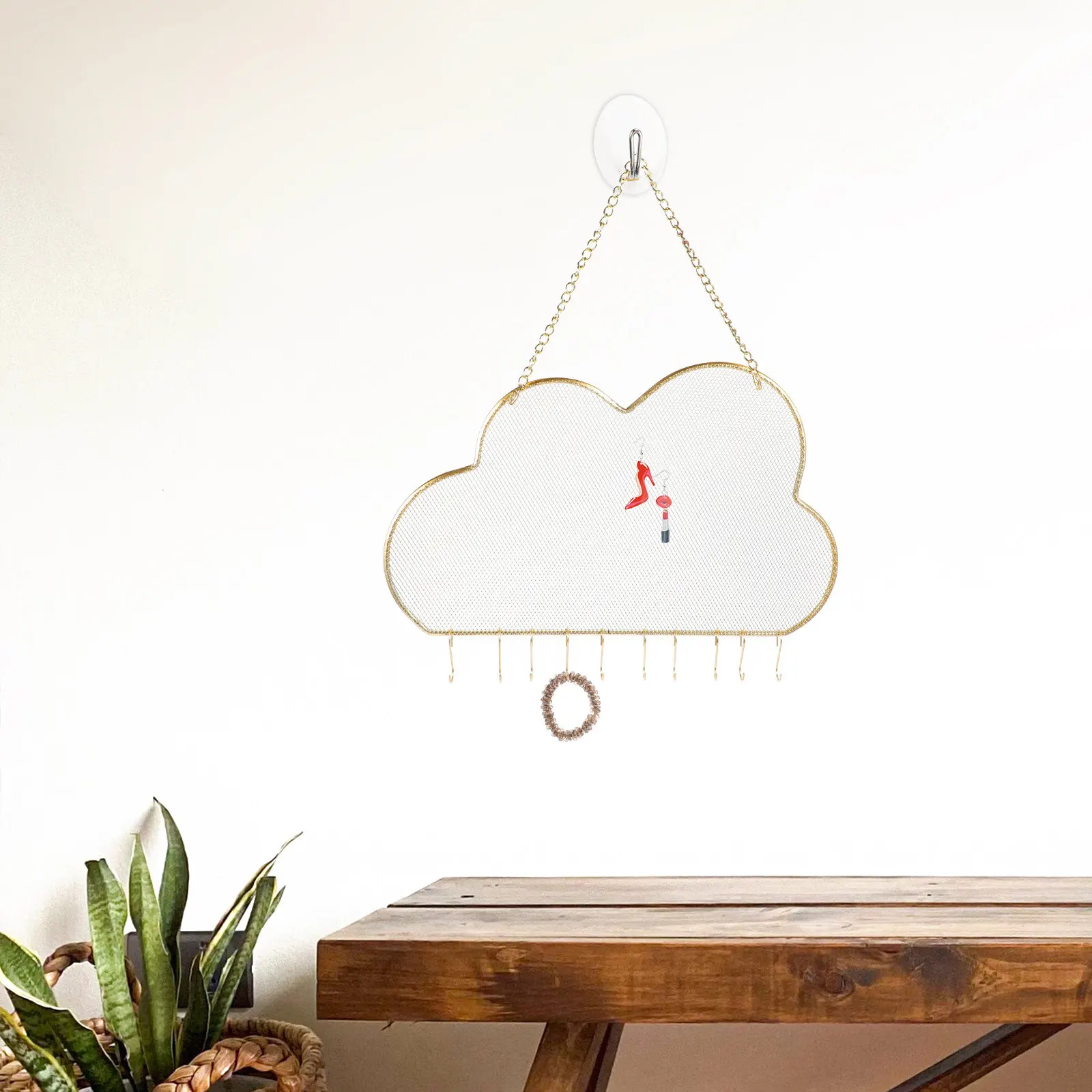 

Hanging Jewelry Organizer Metal Wall Mounted Earring Display Holder Necklace Bracelet Storage Rack Cloud Shape Space Saving
