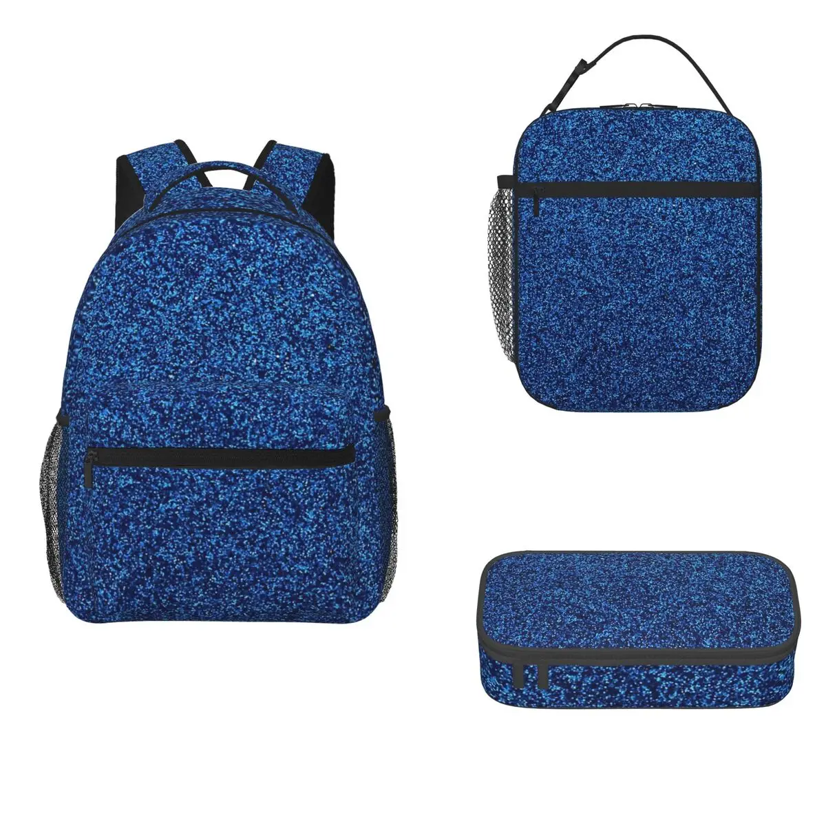 A Little Blue Glitter Backpacks Boys Girls Bookbag Children School Bags Cartoon Kids Rucksack Lunch Bag Pen Bag Three-Piece Set