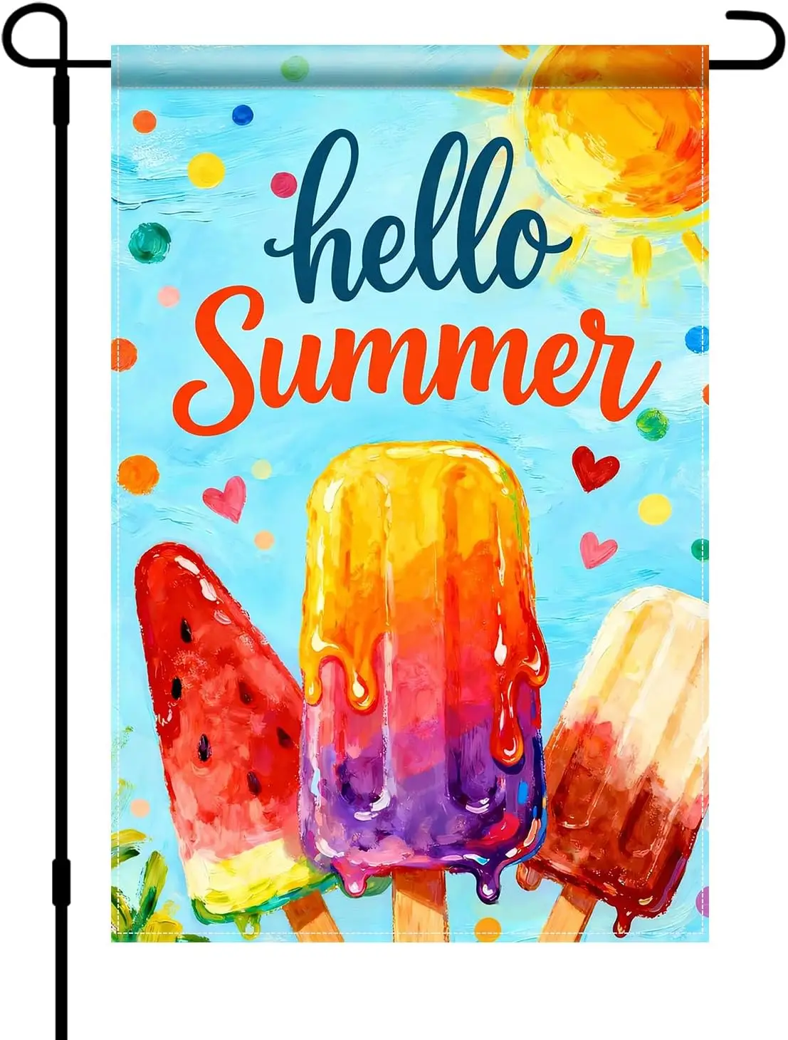 BlissYard Hello Summer Garden Flag 12x18 Double Sided Vertical Outdoor Decor Popsicle Ice Cream Watercolor Yard Garden Lawn jjp