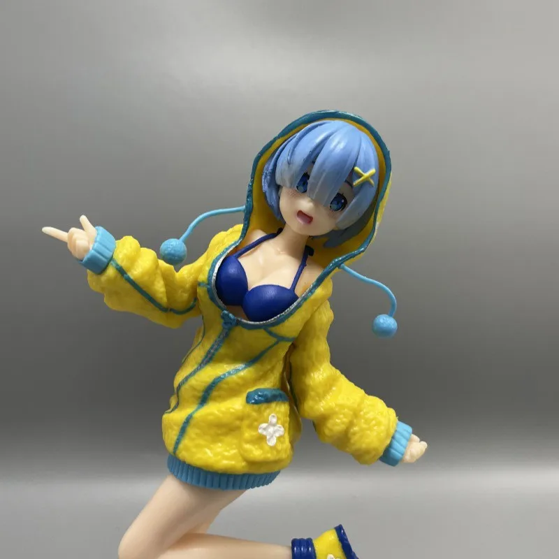 Re:Life in a Different World PVC Anime Action Figure, Rem Ram Figure, Três Cores, Furry Hoodie, Toy Gift Collection, 23cm