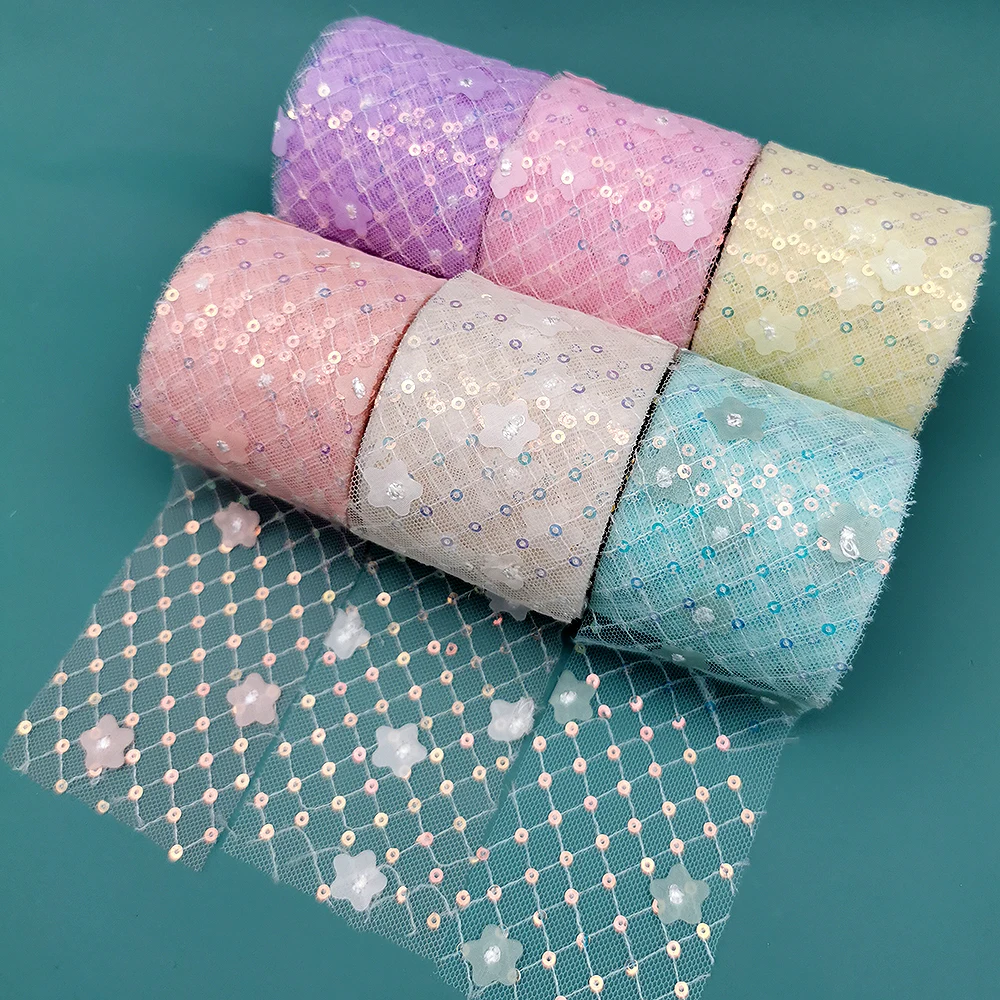 6cm 3D Embroidered Tulle Mesh Ribbon Flower Sequin Gauze Organza Tape DIY Crafts Gift Wrap Scrapbooking Wedding Party Decoration