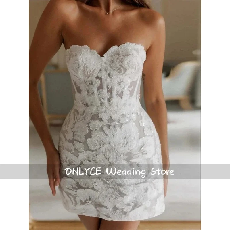 Sexy glitter rendas vestidos de casamento curtos beadings querida brilhante mini vestidos de noiva evento formal vestido de festa personalizado