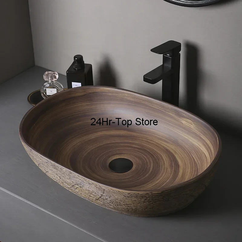 

Retro Table Basin Splash-Proof Water Ceramic Basin Single Basin Large Size Art Washbasin Outdoor Balcony Basin Pool