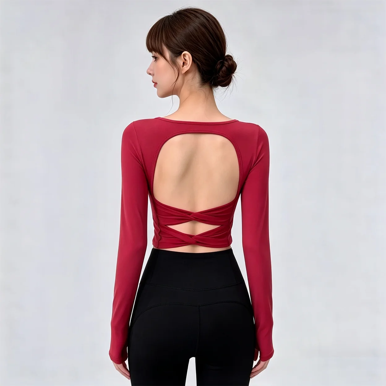 Women's Sexy Yoga Shirt Backless Long Sleeve With Padded Cups Sports Top Fitness T-shirt Pilates Tops Yoga Wear