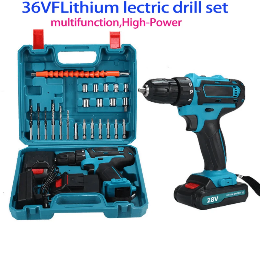 36V Lithium-Ion Rechargeable Drill Driver - Electric Tool Set For Home And DIY Projects - Handheld Screwdriver With LED Light And Variable Speed Control