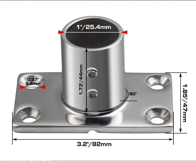 NONE Goture 1PC Boot Handlauf Fitting 35/45/60/90 Grad Edelstahl 7/8"/1" Runde/Rechteckige Basis Yacht Boot Geländer Hardware 6