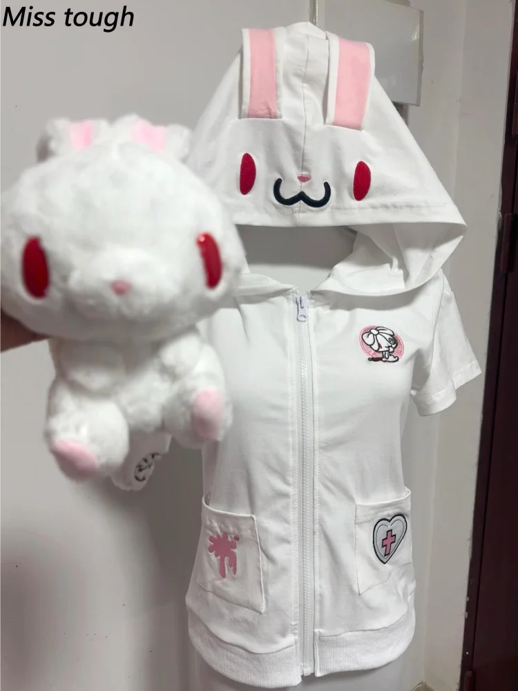 Y2K Harajuku Gothic Kawaii Zip Up Hoodies Women Gloomy Bear Embroidery Bear Ears Pocket Casual Subculture Dark Tees Sweatshirts