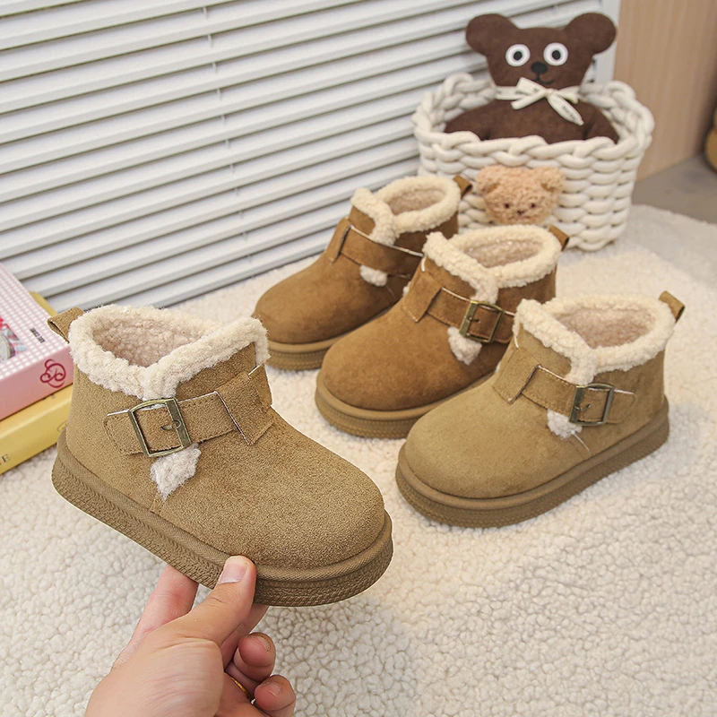

Детские зимние ботинки, повседневные ботинки с металлической пряжкой, детские зимние теплые ботильоны 2025 года, детская обувь большого размера из плотного плюша и хлопка