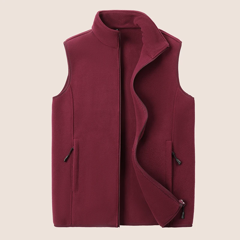 

2024 Autumn Winter Men's Fashion Polar Fleece Sleeveless Jacket Male Solid Color Vest Coats Men Casual Warm Waistcoats G306