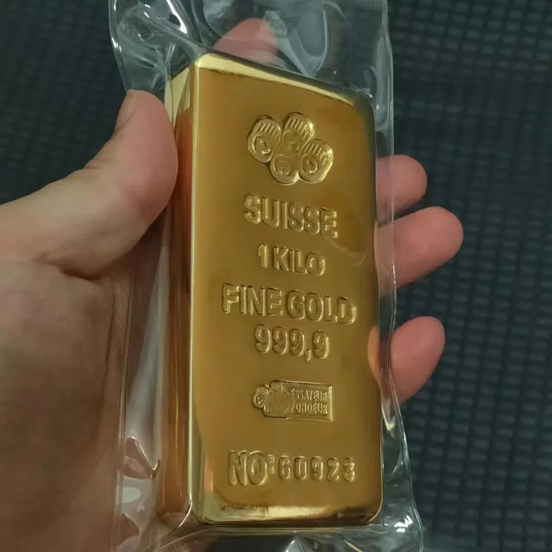 1:1 SUISSE 1kg Gold Bar 1kilo Gold Plated Bar Gold Bullion With different Serial Numbers Replica Swiss Jewelry Store