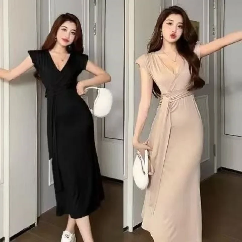 

Стиль сестры, зрелый темперамент, облегающее облегающее платье русалки средней длины с ремешком на талии, женская мода