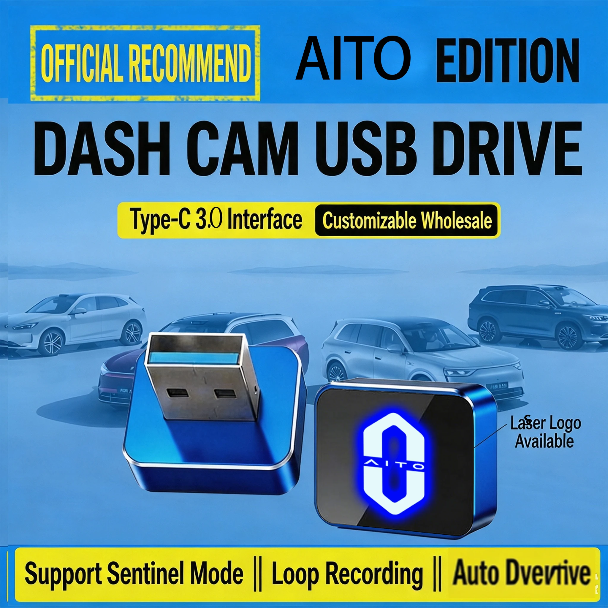 Fit For AITO M5/M7 Car DVR U Disk Sentry Mode Vehicle Storage USB Tpye-c Flash Drive Illuminated Alloy Dash Cam / Sentry Mode