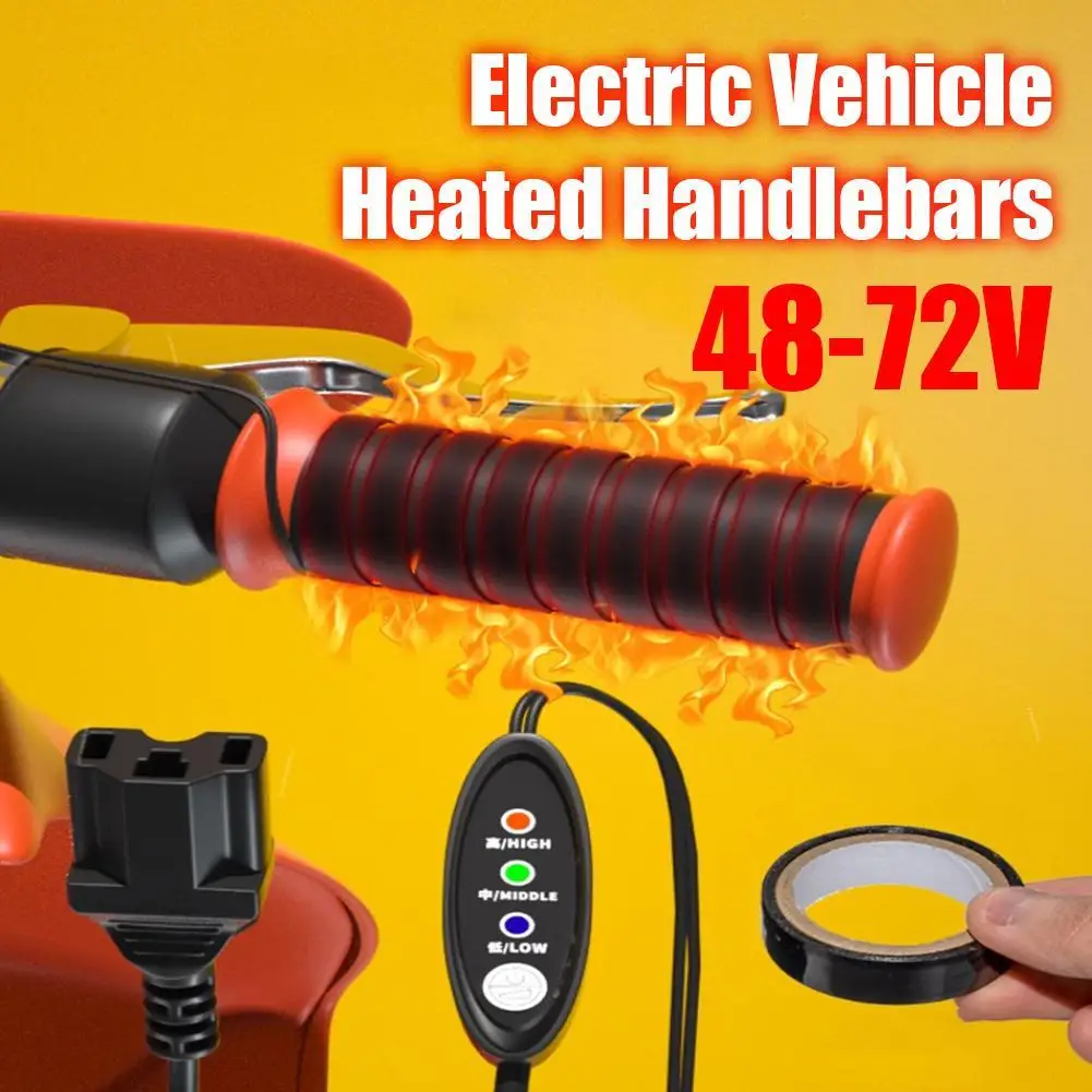 

Heated Motorcycle Grips Electric Heated Handle Heating Grips Set Handlebar Warmer Grip Cover 3-Gear Control Winter Cold-proof