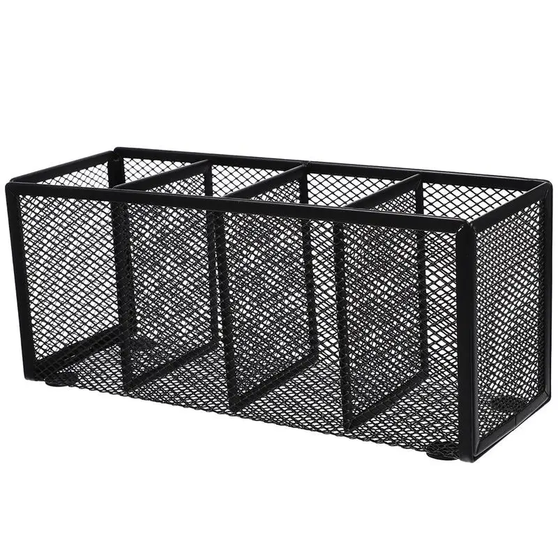 

Desk Organizers Black Mesh Metal Pencil Holder 4 Compartments Organizer Pen Holder Pencil Cup Black Makeup Storage Brush Holder