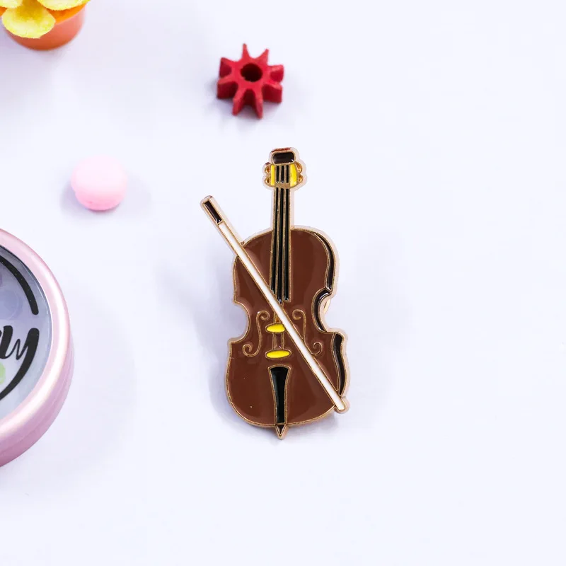 Cartoon Violin Enamel Pin Badge Brown Cello Musical Instruments Cute Brooch Jewelry Women Lapel Backpack Gift Wholesale - view 2