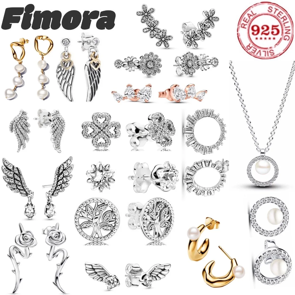 925 pure silver heart shaped flower with multiple bows and round zirconia stud earrings necklace womens jewelry DIY jewelry