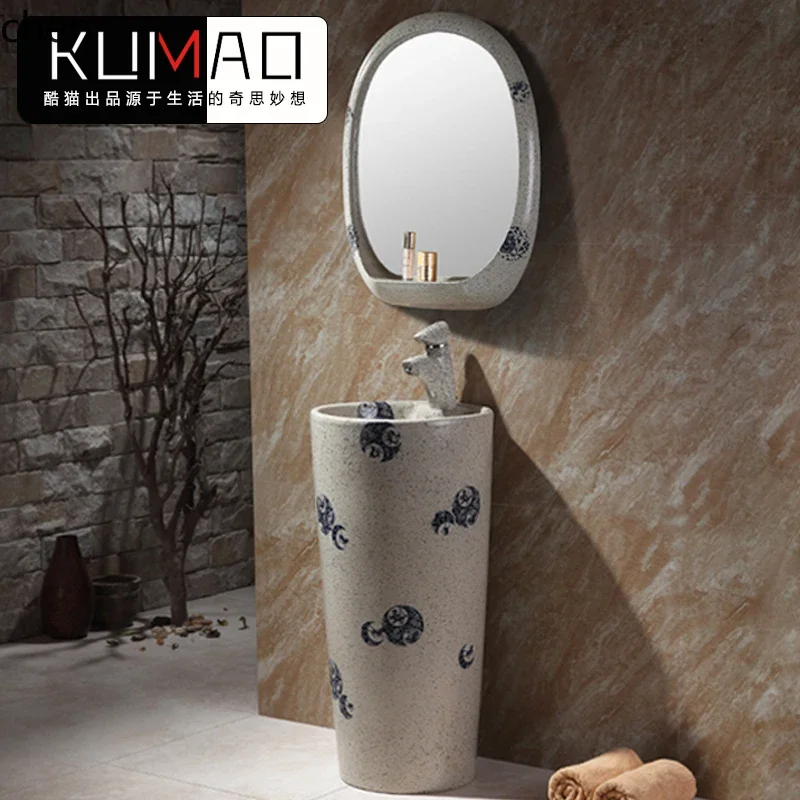 TP-30  ceramic vertical washbasin floor-to-ceiling outdoor washbasin cylindrical black small pillar basin