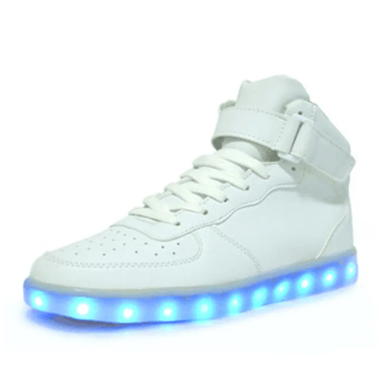 Trump Unisex buty z lampkami LED modna trampki z diodami LED z wysokim topem, świecąca świecące buty USB dla mężczyzn, kobiet, nastolatków