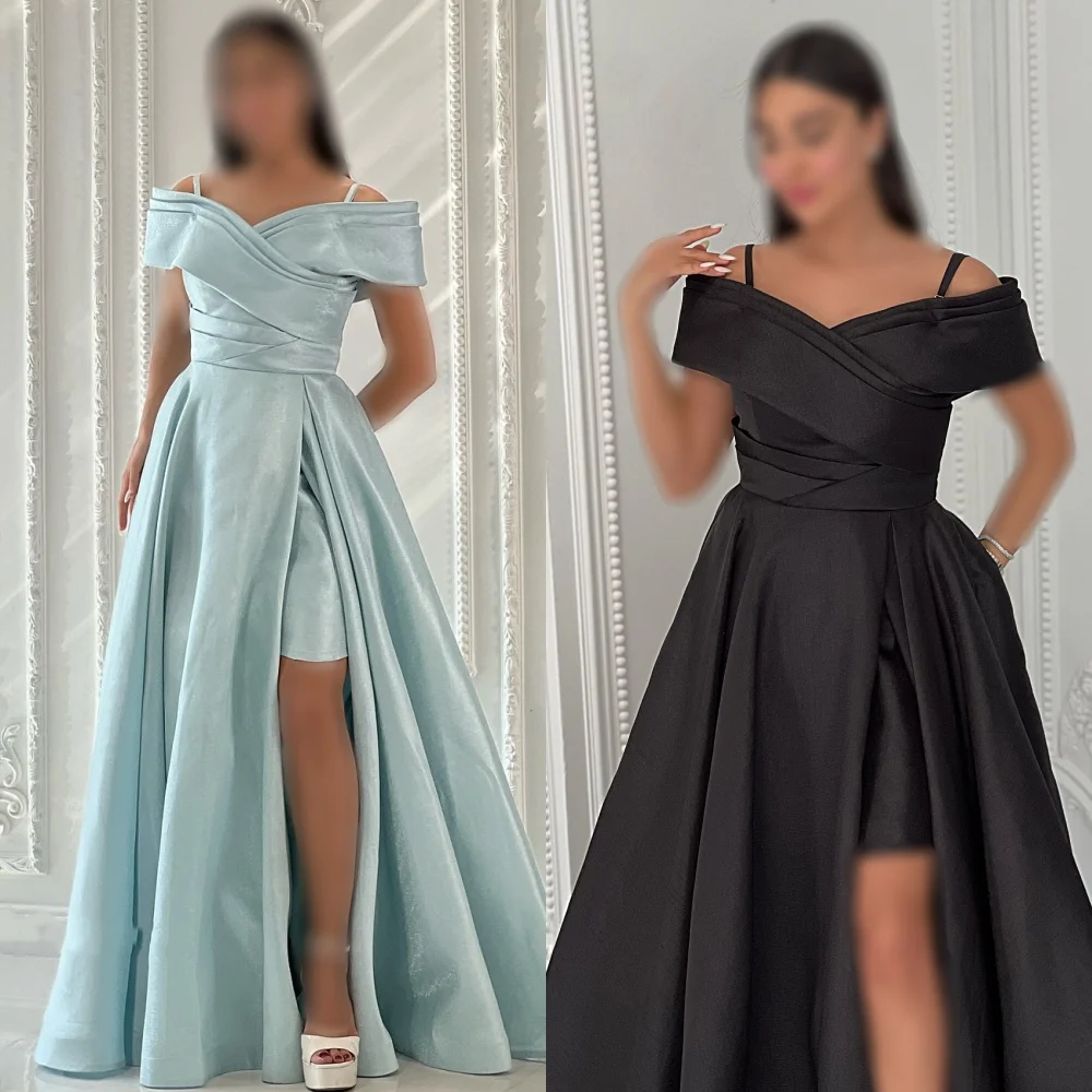

Customized Modern Style Matching Charmeuse Ruched A-line Off-the-shoulder Long Dresses Bespoke Occasion Dresses Sizes Available