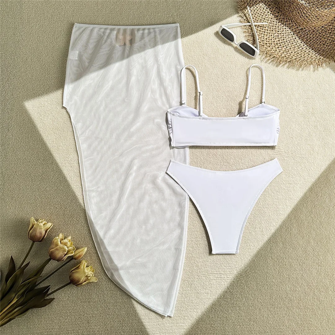 Mit Rock, hoch geschnittenem Beinausschnitt, brasilianischer Bikini, Damen-Badeanzug, dreiteiliges Bikini-Set, Damen-Badebekleidung, Badeanzug, Schwimmanzug V6193 – Detail 29