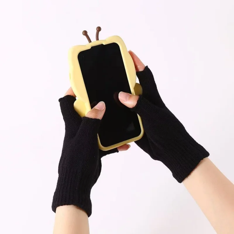 Winter Thick Knit Fingerless Gloves for Men & Women, Warm Half Finger Typing Texting Daily Mittens