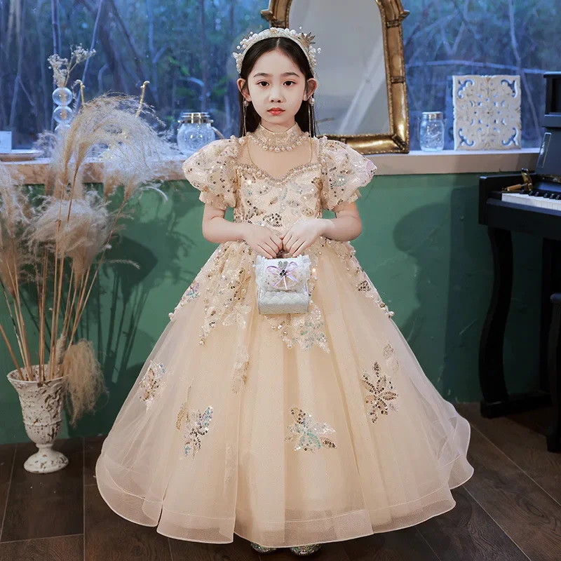 

Children Holiday Party Sequin Dresses for Little Girls Formal Wear Eid 2024 Long Evening Gowns Kids Wedding Pageant Maxi Dresses