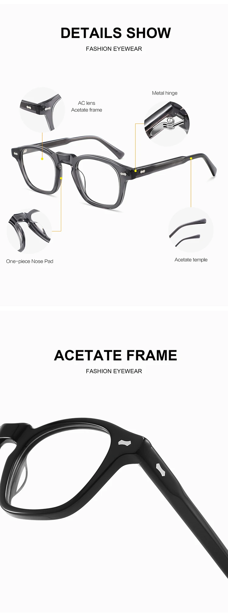 ALICIA Acetat Mode Retro Brillen Polygon Spektakel Optische Verordnung Rahmen Mann Frau – Detail 3